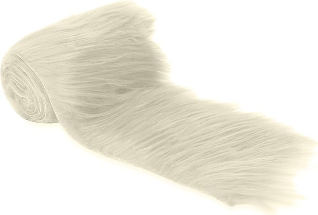 FabricLA Faux Fur Fabric | Precut Fake Fur Trim Rolls | Fuzzy Craft Fur for Making Supplies | Off White